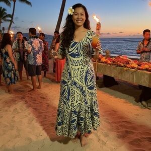 The Hawaiian Original V-Neck‎ Maxi Dress Bohemian Tribal Print Size L